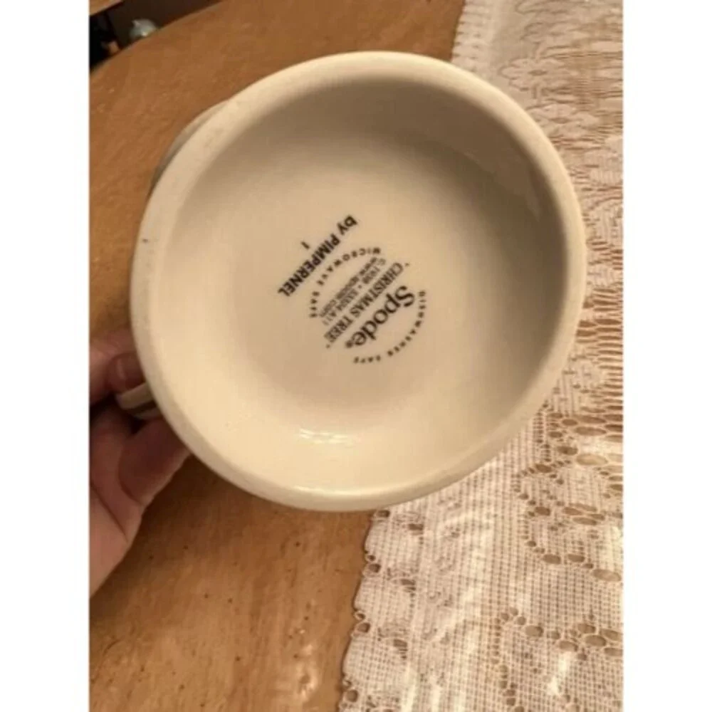 SPODE Porcelain TALL FOOTED Christmas Tree COFFEE MUG 12oz GREEN TRIM Pimpernel